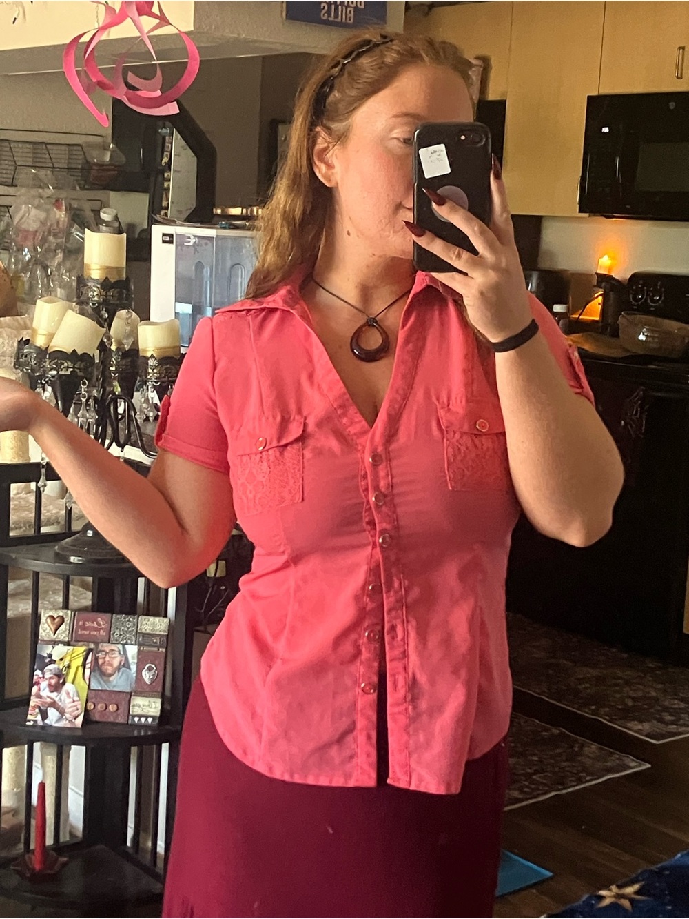 Women's Short-Sleeve Button-Front Shirt - Pink